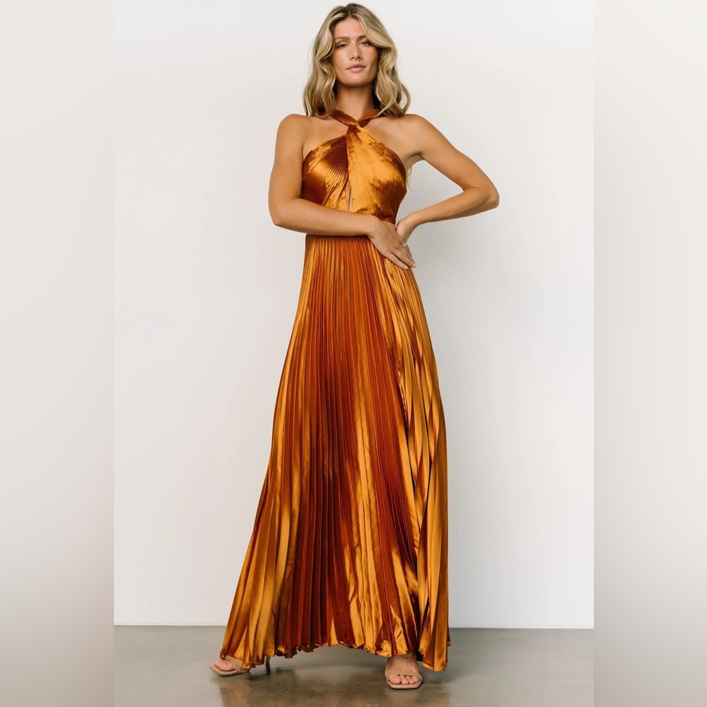 Copper Sandra Pleated Maxi Dress